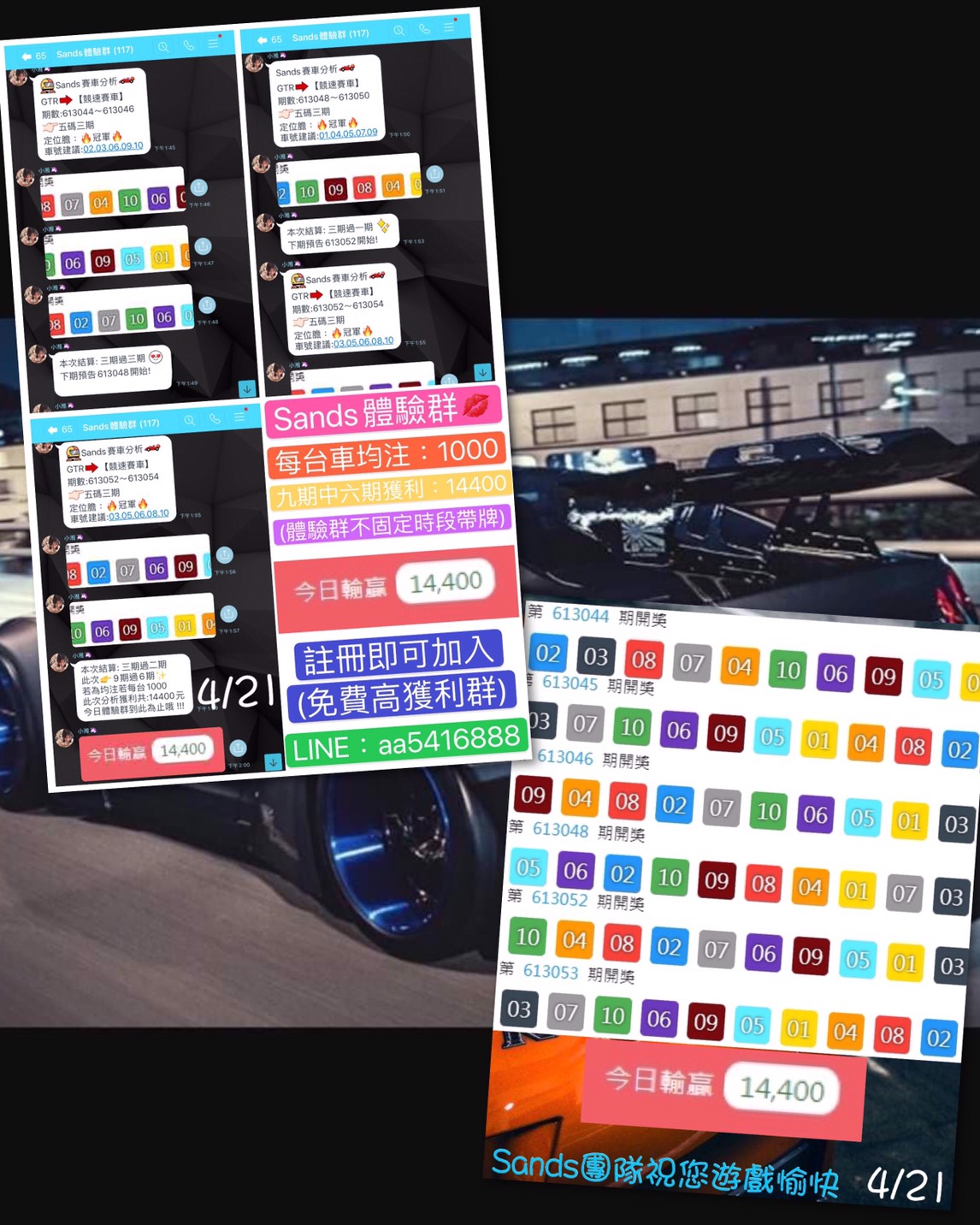 4/21獲利14400 【Sands賽車數據預測】